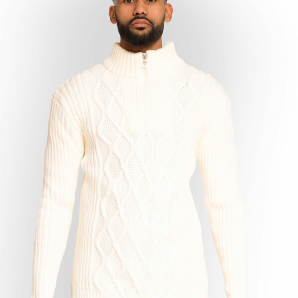 Jersey de Punto Ochos Rombos con Cremallera Blanco