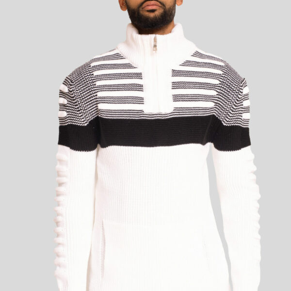 Jersey Punto Media Cremallera Rayado Blanco