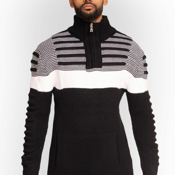 Jersey Punto Media Cremallera Rayado Negro