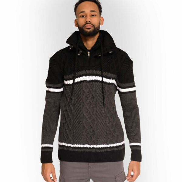 Jersey Doble Cuello Rayas Rombos Negro