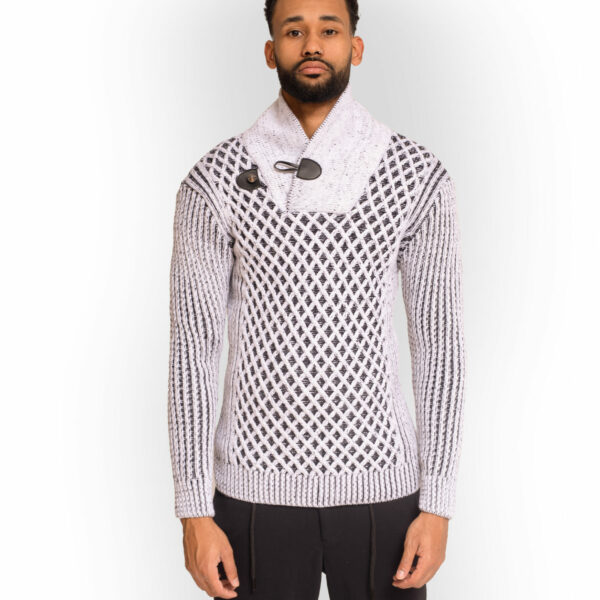 Jersey Doble Cuello Esmoquin Broche Gris