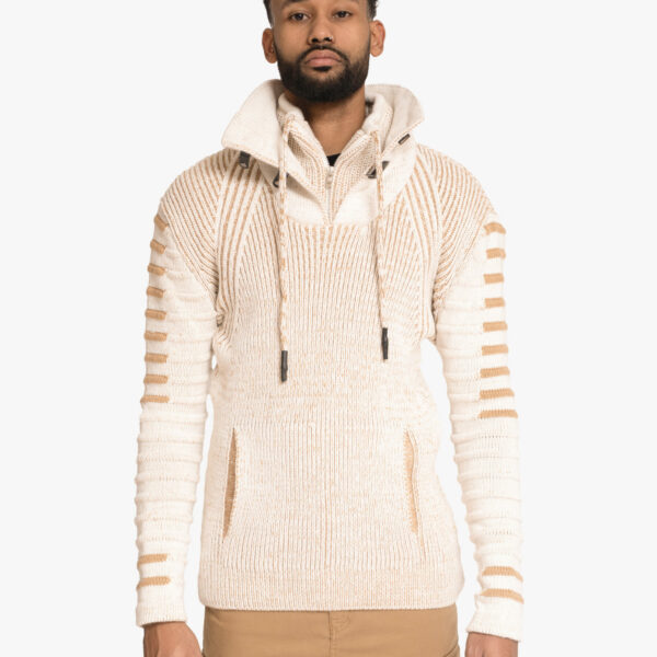 Jersey Punto Grueso de Cuello Alto con Cremallera y Bolsillo Beige