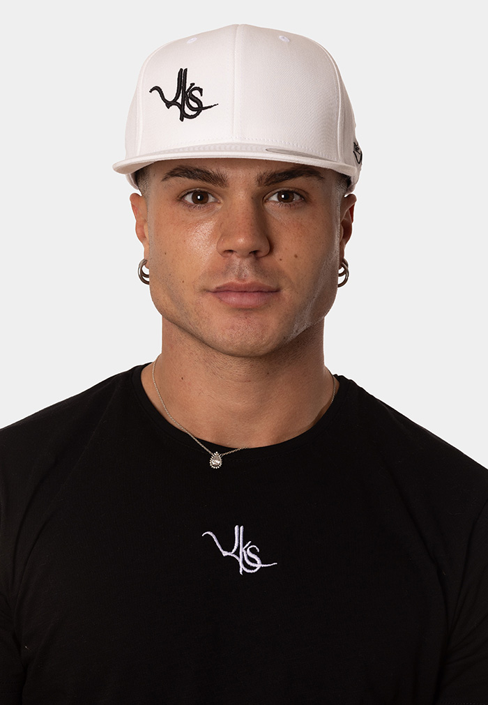 White Flat Cap with Embroidered Logo