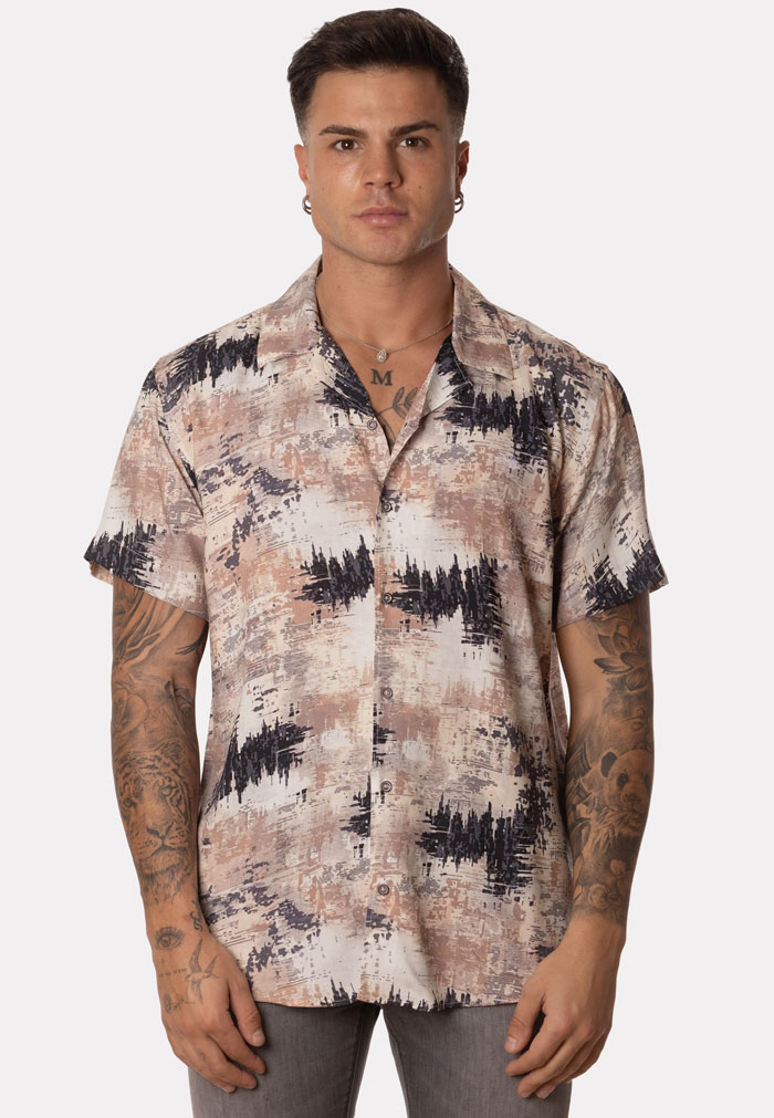 Camisa Hombre Manga Corta Estampado Tierra