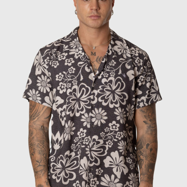 Camisa Hawaiana Hombre Estampado Floral Blanco y Negro