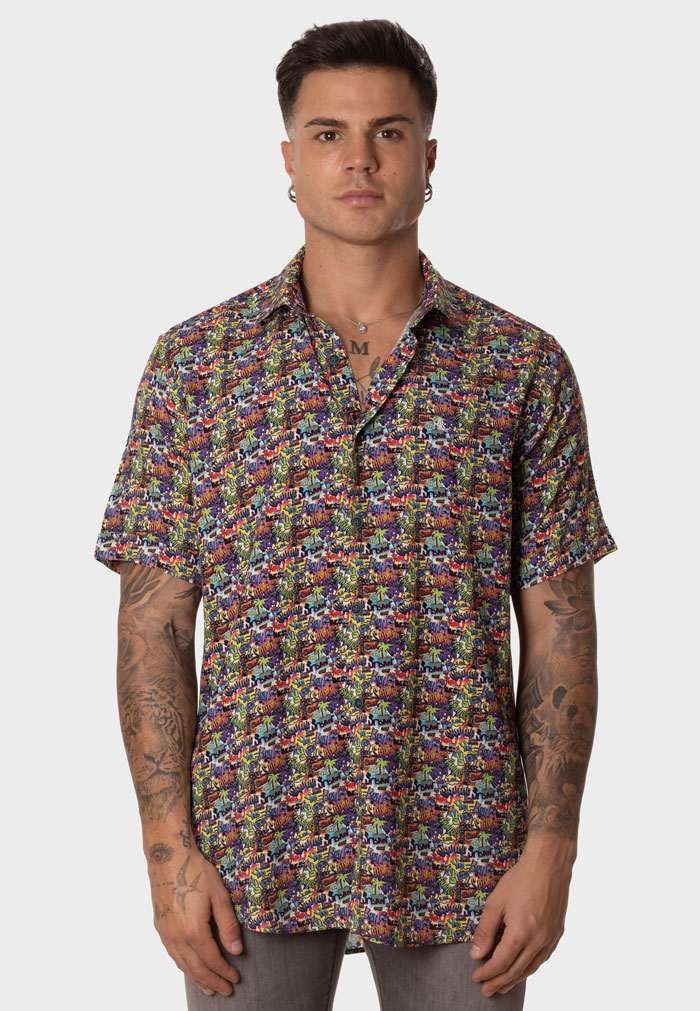 Camisa viscosa con estampado graffiti