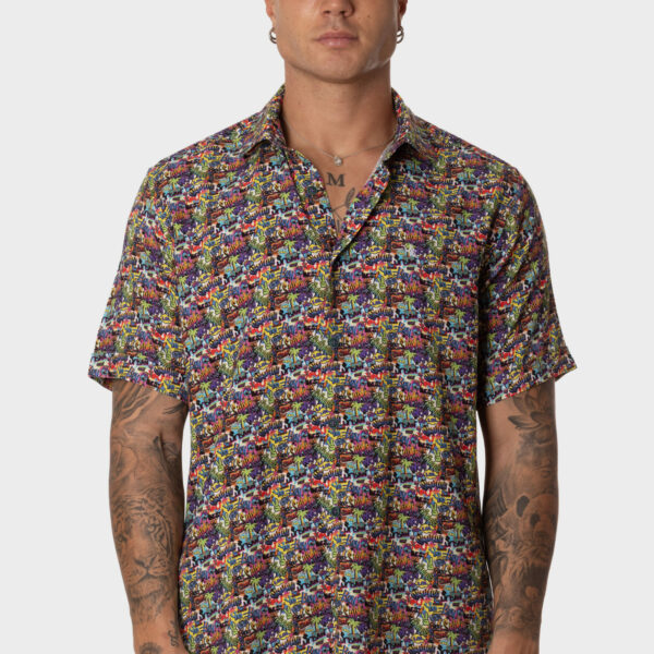 Camisa Hombre Manga Corta Estampado Cartoon Multicolor Vintage