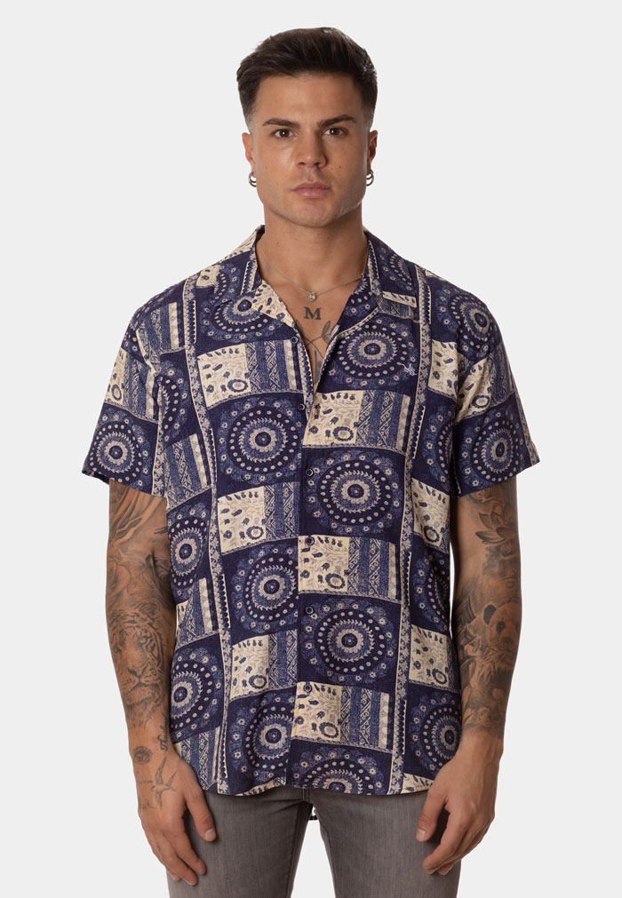 Camisa Hombre Manga Corta Cuadros con Mandalas