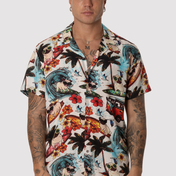 Camisa Hombre Manga Corta SurfingDogs Celeste