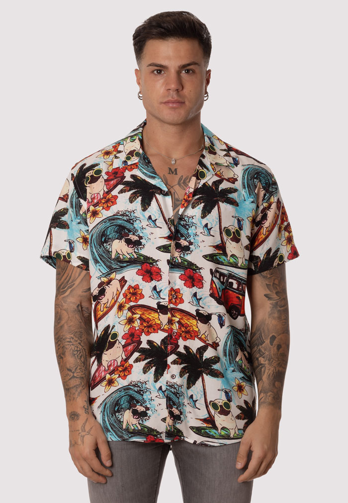 Camisa Hombre Manga Corta SurfingDogs Celeste