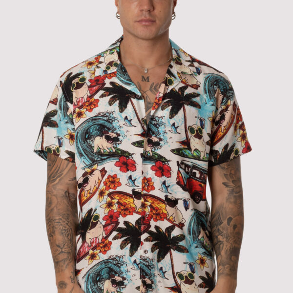 Camisa Hombre Manga Corta SurfingDogs Celeste