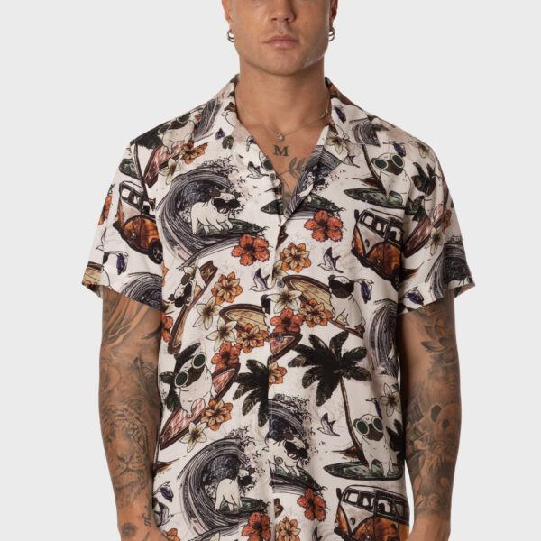 Camisa Hombre Manga Corta SurfingDogs Beige