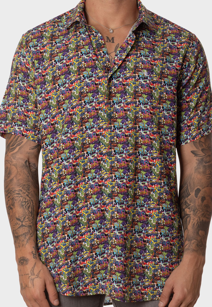 Camisa viscosa con estampado graffiti - Image 2