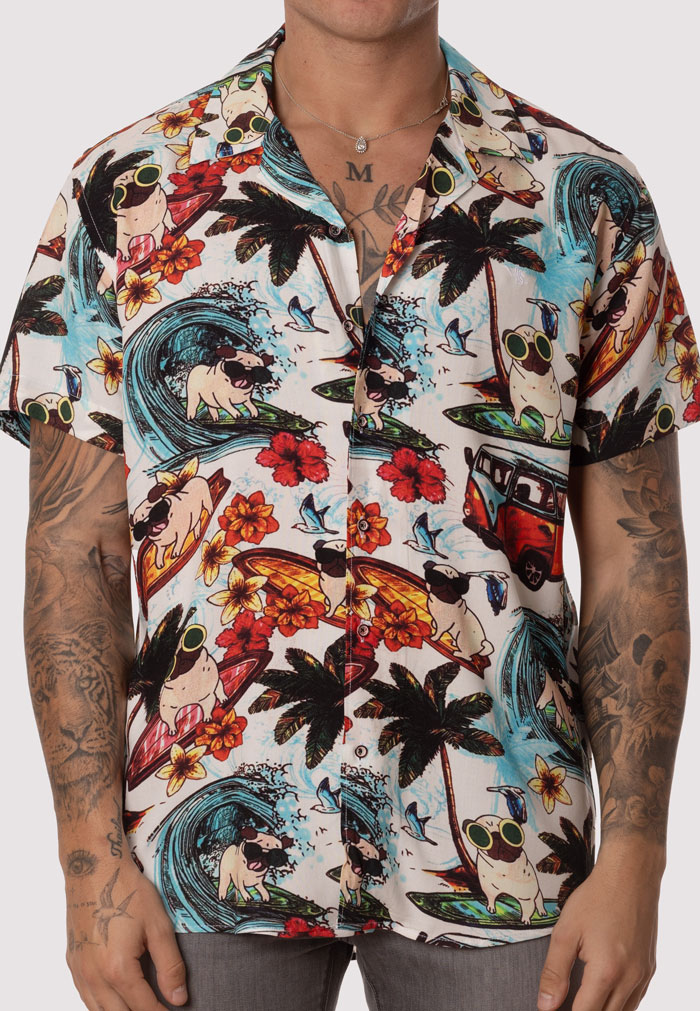 Camisa Hombre Manga Corta SurfingDogs Celeste - Image 2
