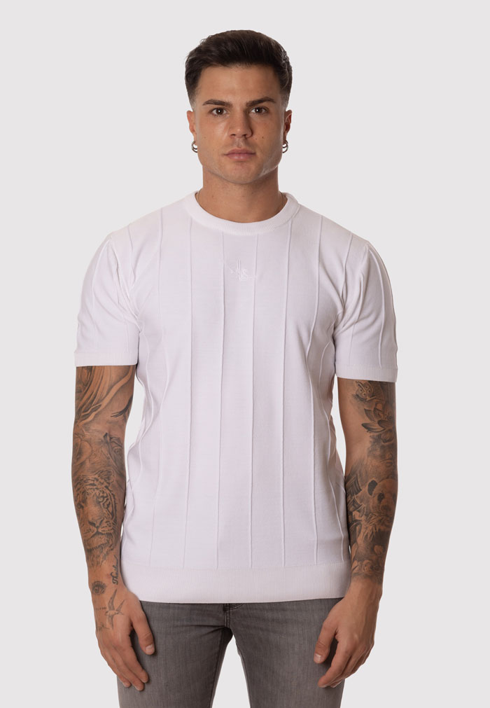 Camiseta Blanca Hombre Ajustada Manga Corta Canalé