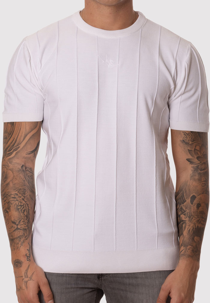 Camiseta Blanca Hombre Ajustada Manga Corta Canalé - Image 2