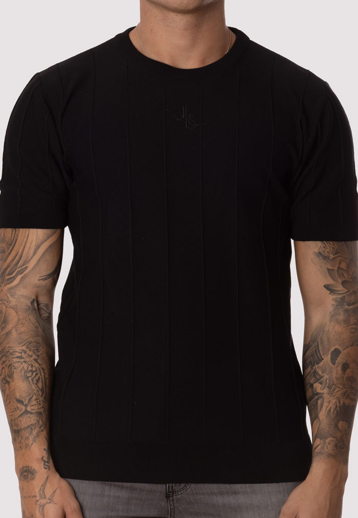 Camiseta Negra Ajustada Manga Corta Canalé - Image 2