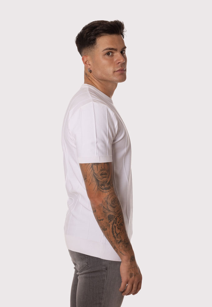 Camiseta Blanca Hombre Ajustada Manga Corta Canalé - Image 4