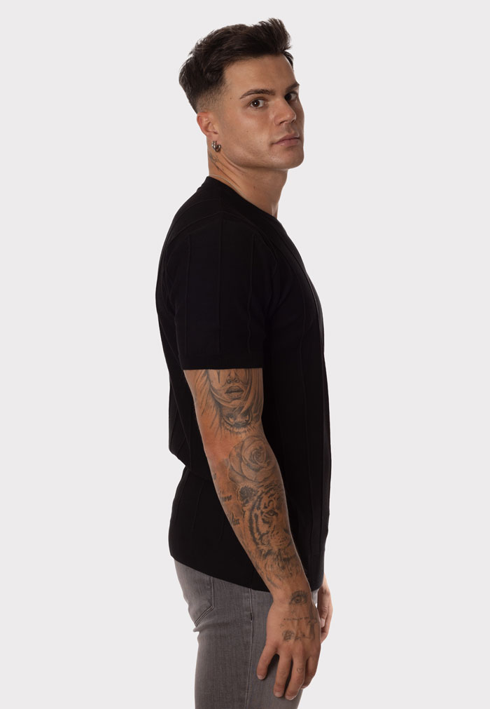 Camiseta Negra Ajustada Manga Corta Canalé - Image 4