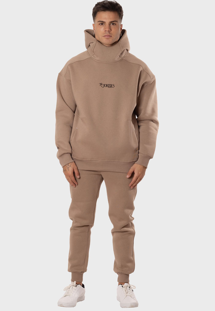 Chándal Hombre Capucha Cuello Alto Sudadera y Pantalón Camel