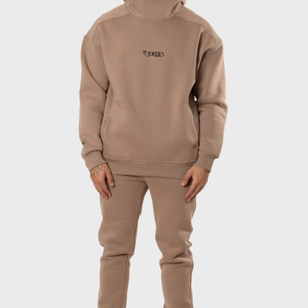 Chándal Hombre Capucha Cuello Alto Sudadera y Pantalón Camel