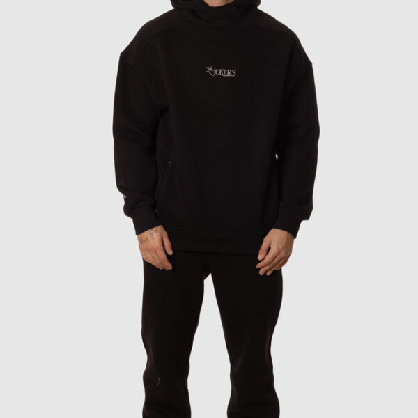 Chándal Hombre Capucha Cuello Alto Sudadera y Pantalón Negro