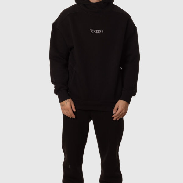 Chándal Hombre Capucha Cuello Alto Sudadera y Pantalón Negro