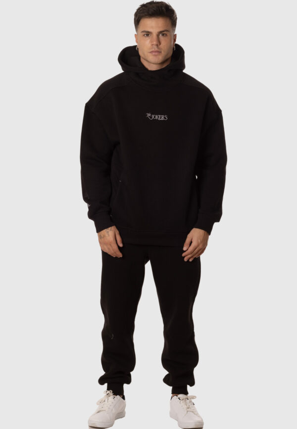 Chándal Hombre Capucha Cuello Alto Sudadera y Pantalón Negro