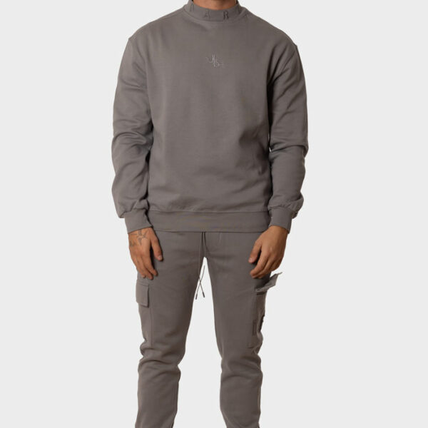 Chándal Hombre Cuello Alto sin Capucha Sudadera y Pantalón Cargo Gris