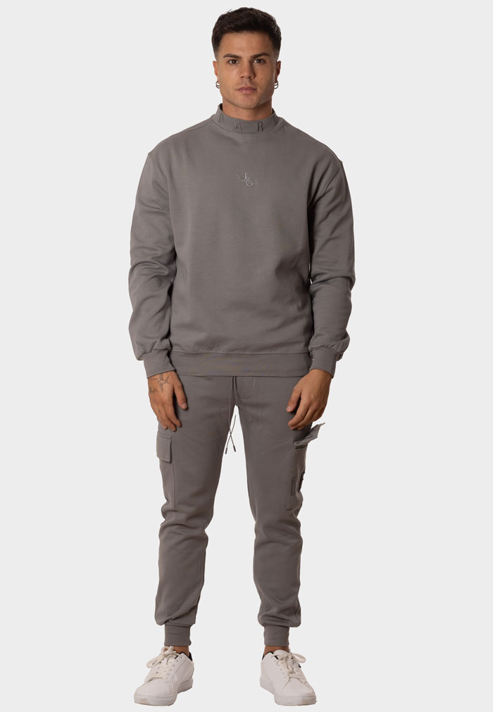 Chándal Hombre Cuello Alto sin Capucha Sudadera y Pantalón Cargo Gris