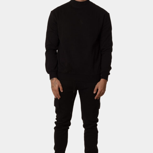 Chándal Hombre Cuello Alto sin Capucha  Sudadera y Pantalón Cargo Negro