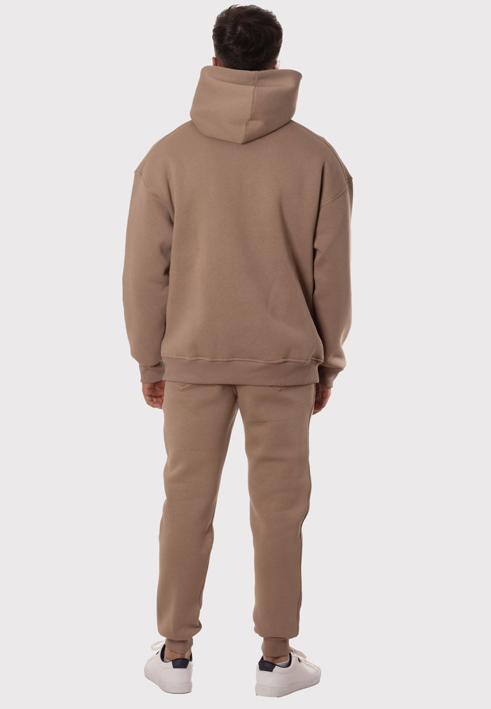 Chándal Hombre Capucha Cuello Alto Sudadera y Pantalón Camel - Image 3