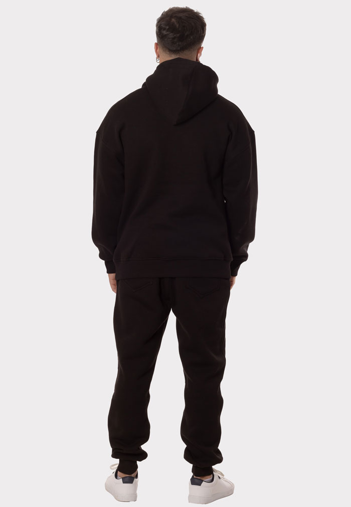 Chándal Hombre Capucha Cuello Alto Sudadera y Pantalón Negro - Image 3