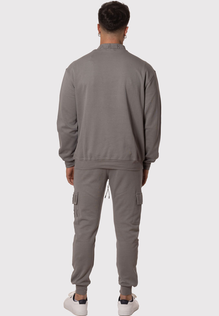 Chándal Hombre Cuello Alto sin Capucha Sudadera y Pantalón Cargo Gris - Image 3