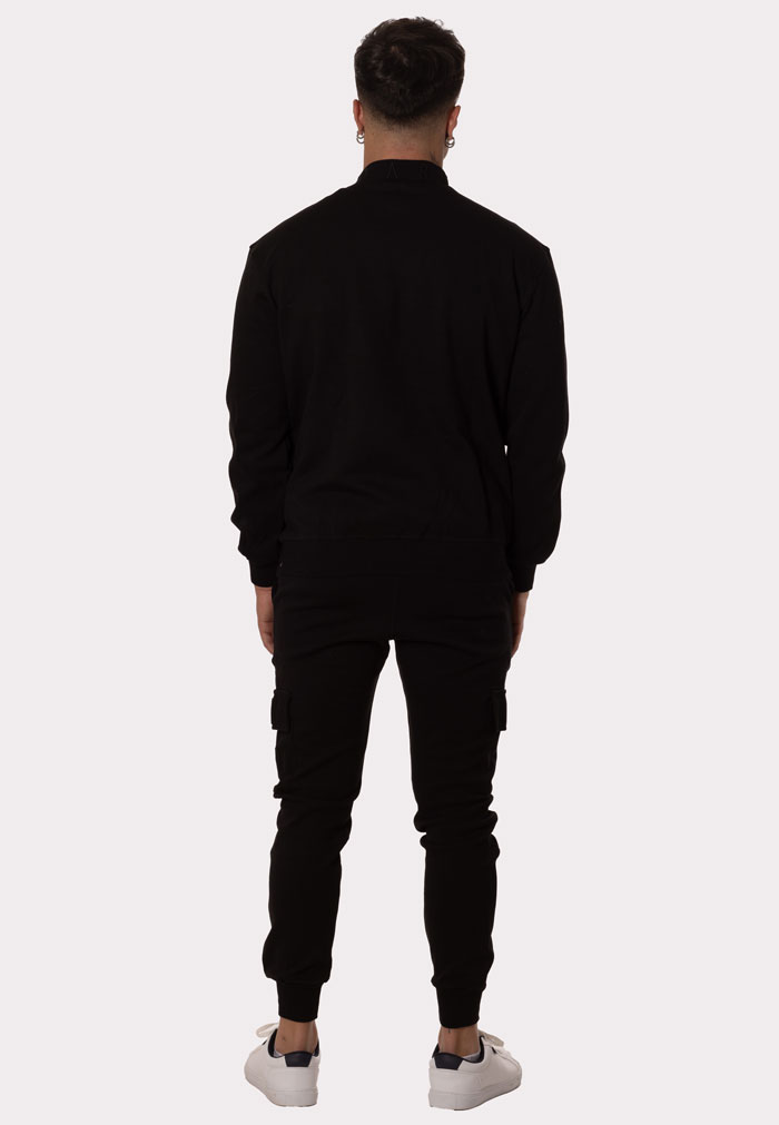 Chándal Hombre Cuello Alto sin Capucha Sudadera y Pantalón Cargo Negro - Image 3