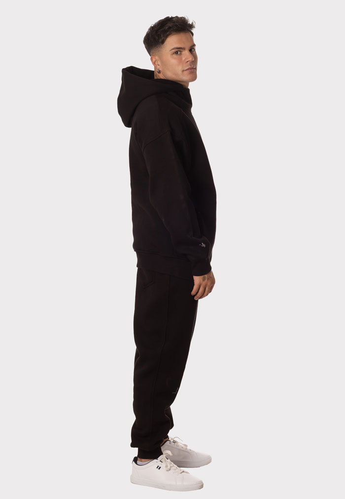 Chándal Hombre Capucha Cuello Alto Sudadera y Pantalón Negro - Image 4