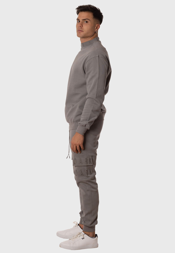 Chándal Hombre Cuello Alto sin Capucha Sudadera y Pantalón Cargo Gris - Image 4