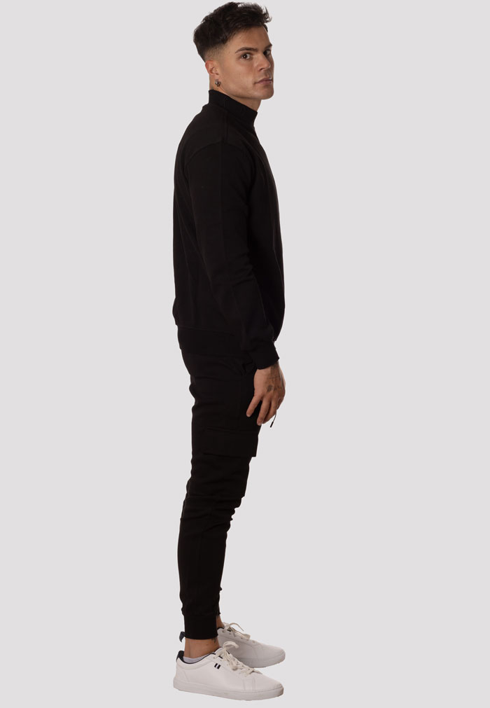 Chándal Hombre Cuello Alto sin Capucha Sudadera y Pantalón Cargo Negro - Image 4
