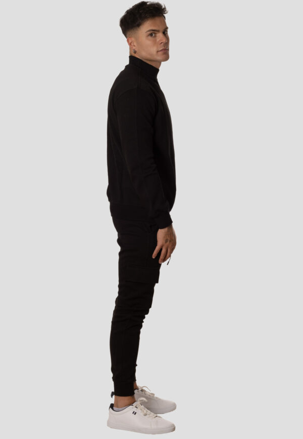 Chándal Hombre Cuello Alto sin Capucha  Sudadera y Pantalón Cargo Negro - Imagen 4