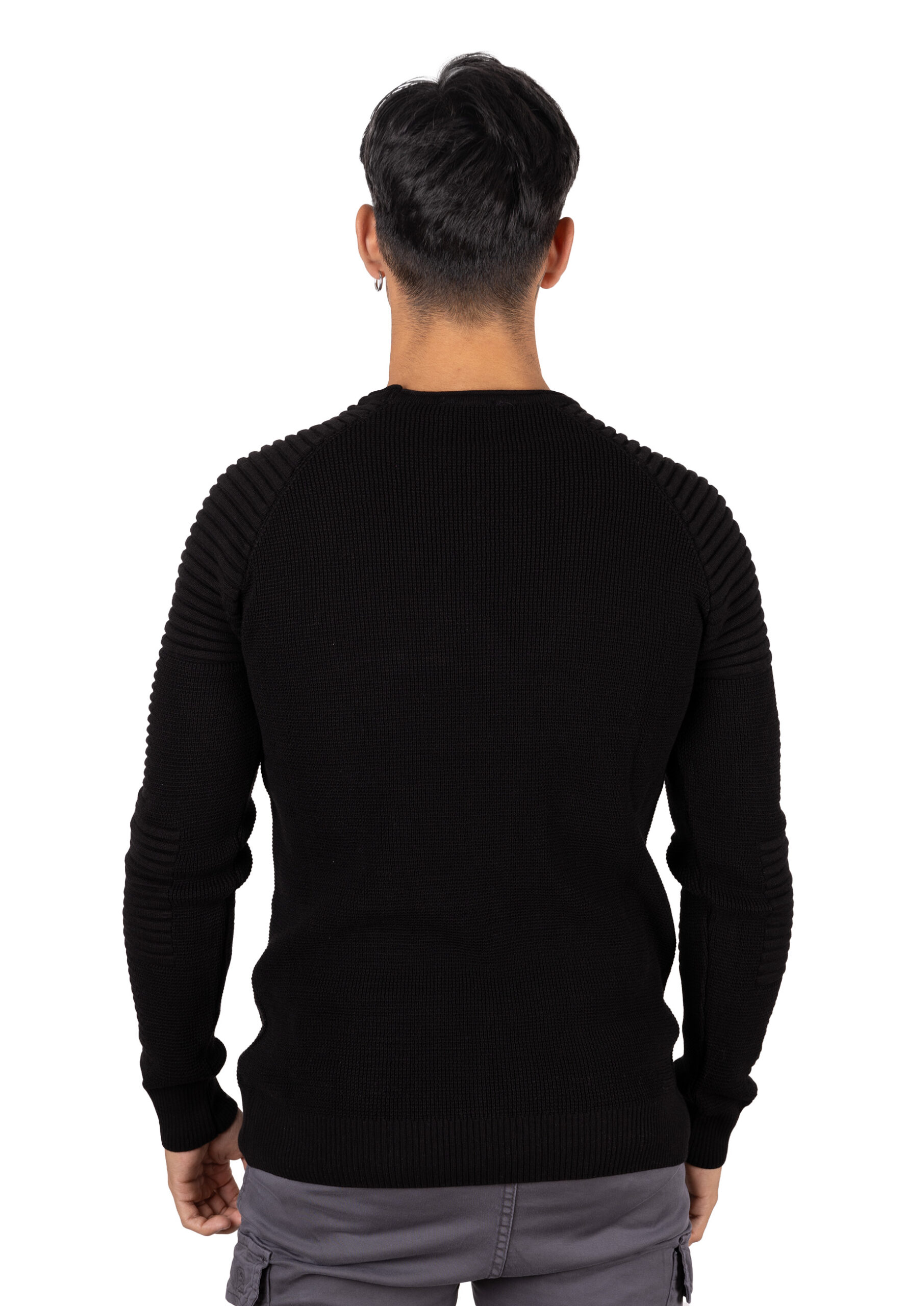 Jersey cuello caja con mangas armadas y textura en relieve negro - Image 3