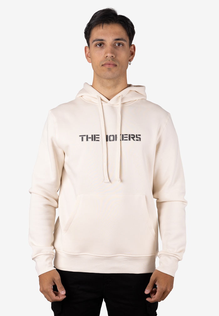 Sudadera con Capucha Blanca con Estampado Frontal y Bolsillo Canguro