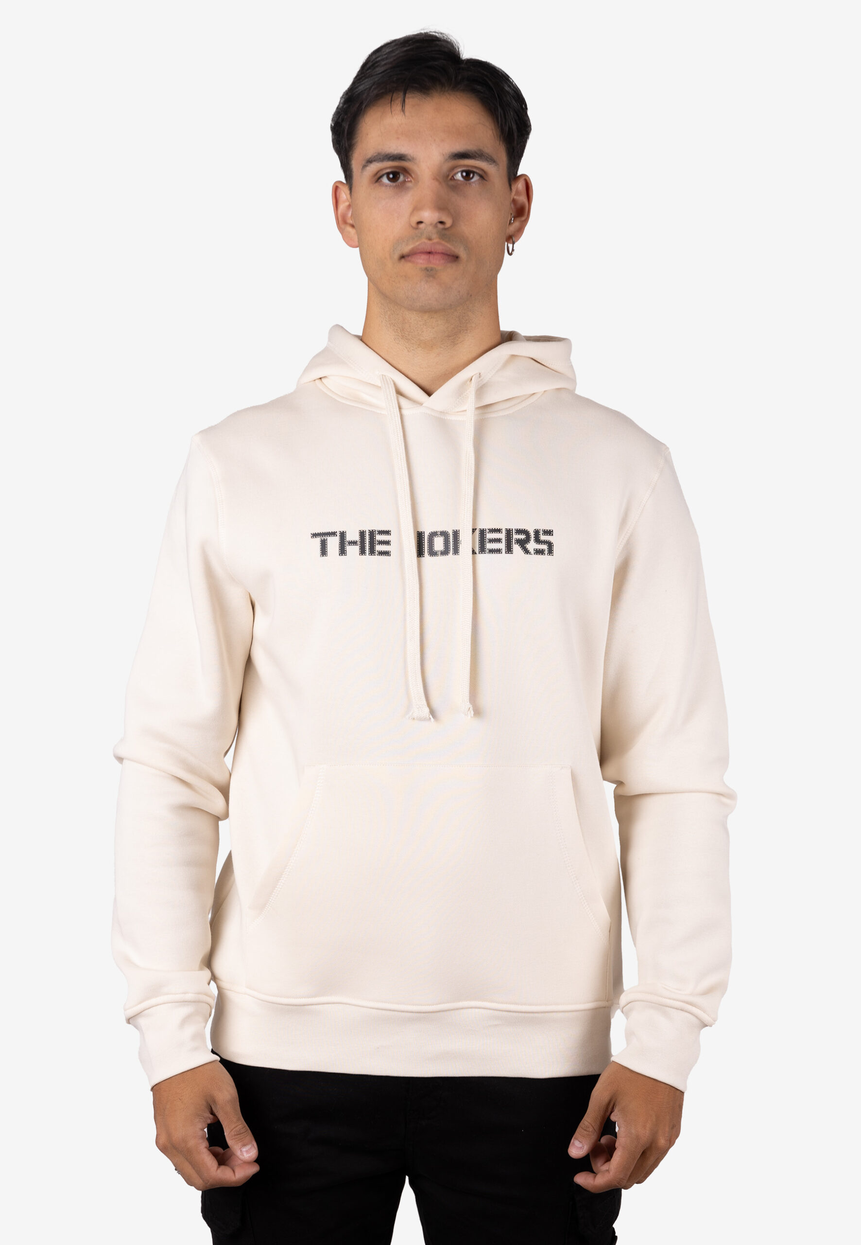 Sudadera con Capucha Blanca con Estampado Frontal y Bolsillo Canguro