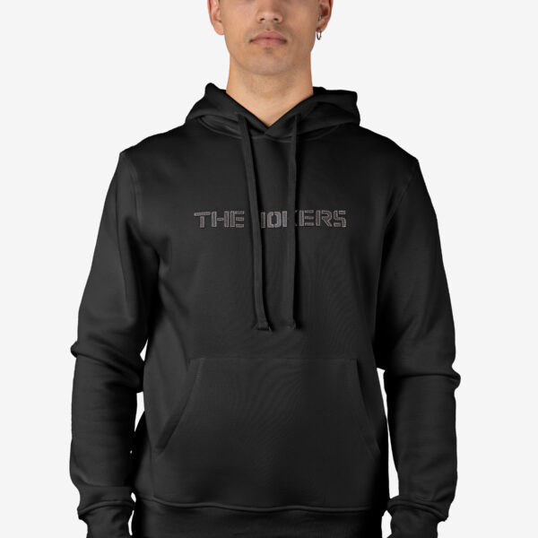 Sudadera con Capucha Negro con Estampado Frontal y Bolsillo Canguro