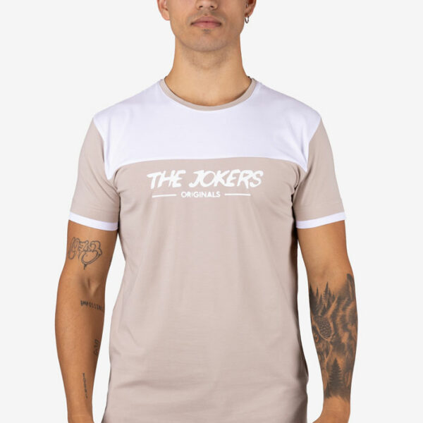 Camiseta bicolor con detalle blanco y logo THE JOKERS Beige