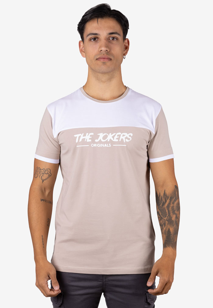 Camiseta bicolor con detalle blanco y logo THE JOKERS Beige