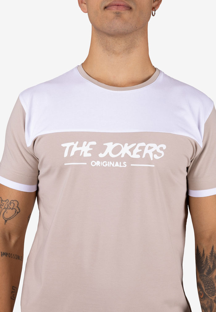 Camiseta bicolor con detalle blanco y logo THE JOKERS Beige - Image 2