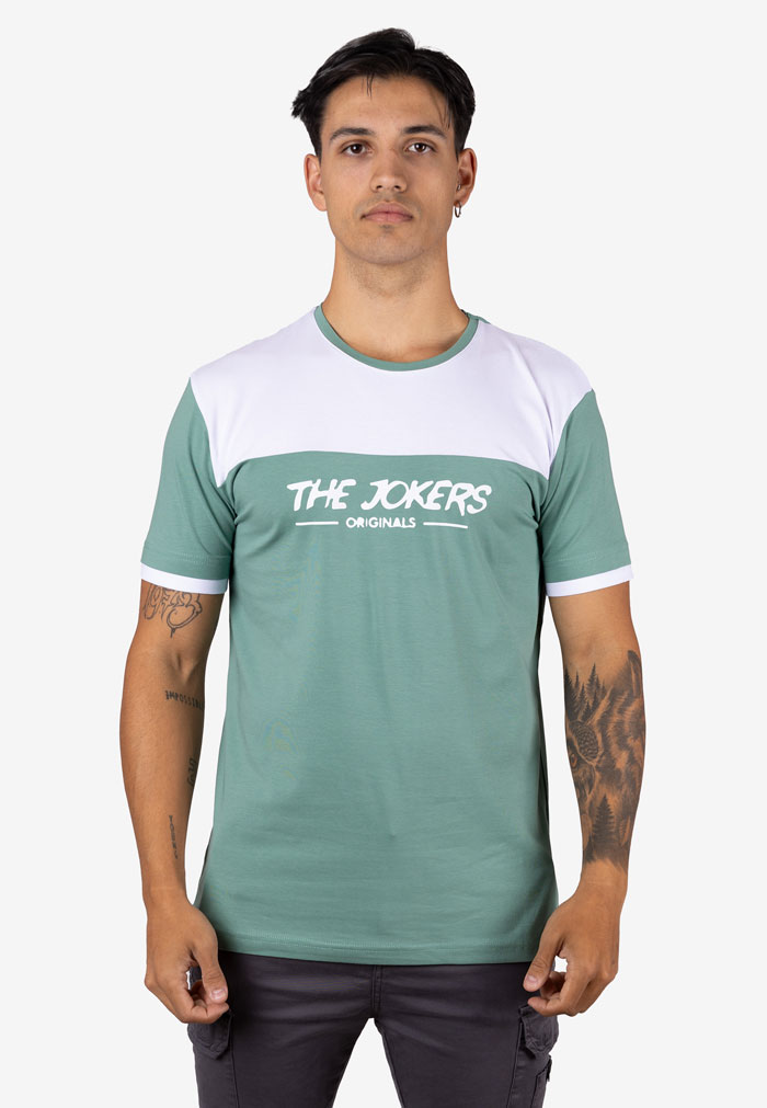 Camiseta bicolor con detalle blanco y logo THE JOKERS Verde
