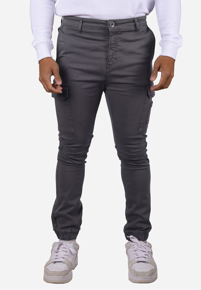 Pantalón cargo de gabardina elástica con puño Antracita