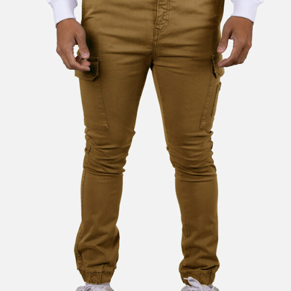 Pantalón cargo de gabardina elástica con puño Camel
