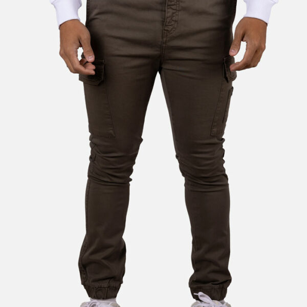 Pantalón cargo de gabardina elástica con puño Kaki